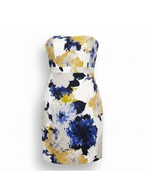 J. Crew Womens Blue & Yellow Floral Cotton Strapless Dress Summer Party Size 6